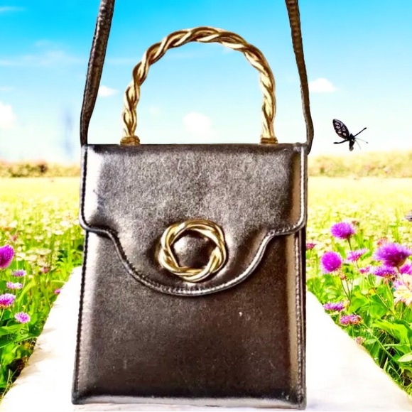 Vintage Vegan Framed Handbag Faux Leather Metal Handle AS IS - Picture 4 of 12